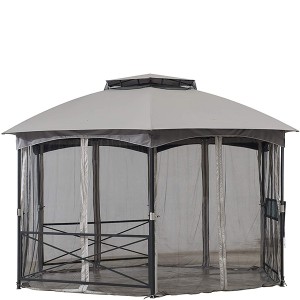 Hexagon Steel Gazebo with 2-Tier Dome Roof Back...