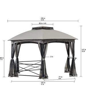 Steel Double Roof Hexagon Outdoor Gazebo Canopy Shelter with Netting & Curtains Solid Steel Frame for Garden, Lawn, Backyard and Deck