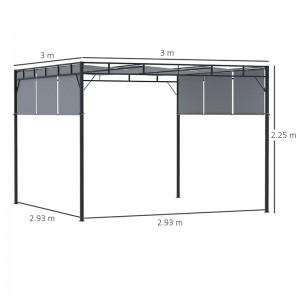 14×12 ft Outdoor Steel Frame Gazebo Sunshade Retractable Canopy with Side Canopy
