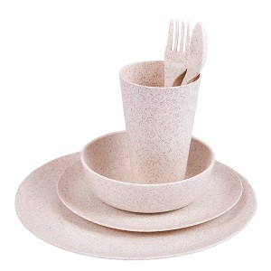 ECO friendly natural reusable dinnerware set bowl divided plate spoon fork cup