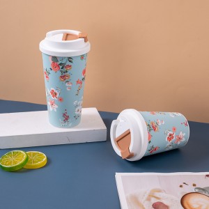 Customized Pattern Coffee Mug with Lid 400ml RPET Travel Mug Reusable Cups for Hot Drinks