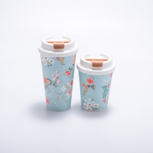 Customized Pattern Coffee Mug with Lid 400ml RPET Travel Mug Reusable Cups for Hot Drinks