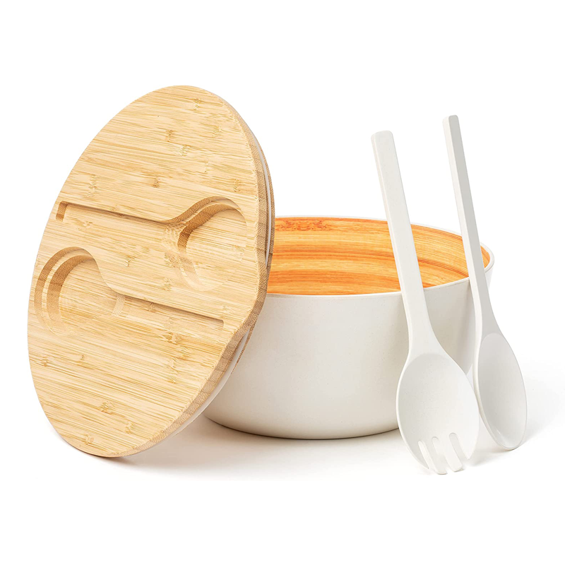 Bamboo-Fiber-Salad-Bowl-with-Servers---9.8-Inches-Large-Mixing-Bowl-with-Lid-&-2-Serving-Utensils-Has-a-100-Bamboo-Lid-with-Handle,-Silicone-Seal-for-Stay-Fresh-Storage-&-Insets-for-Spoon-&-Spork1