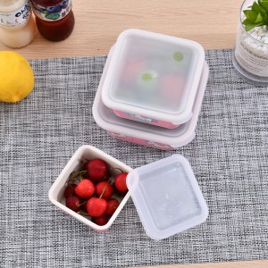 Bamboo Food Storage Container Set Natural Bamboo Fiber Square Lunch Boxes With Plastic Lids- Reusable BPA-Free Meal Prep Containers For Kids & Adults