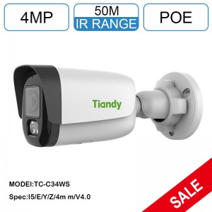 TC-C34WS Tiandy 4MP Fixed Starlight IR 50m POE Bullet Security Camera