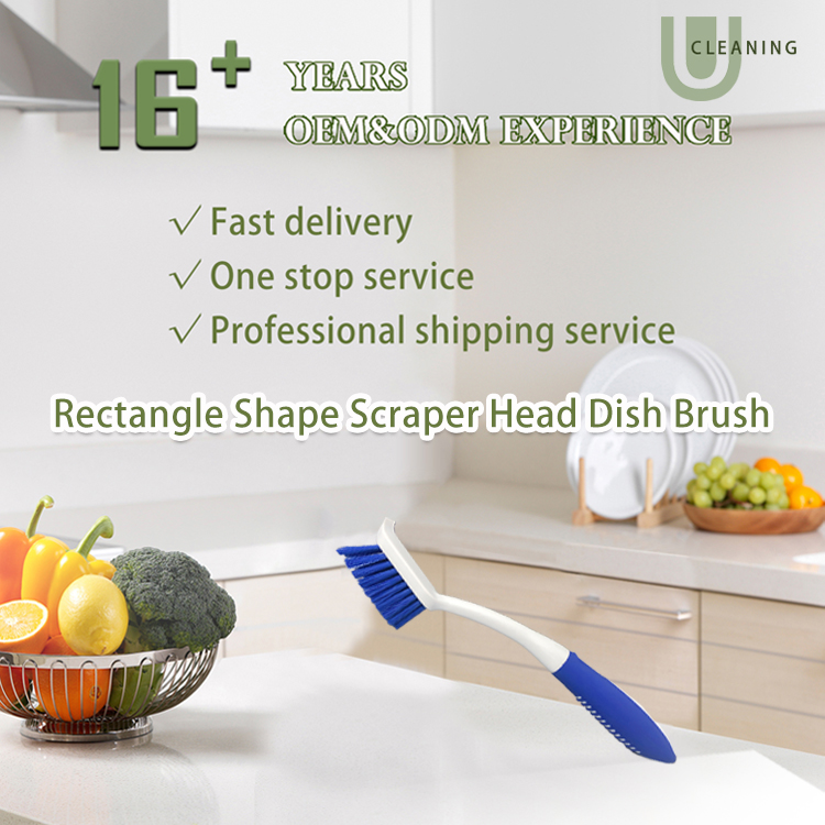 OEM China Plastic heavy-duty rectangle TPR handle scraper head dish brush
