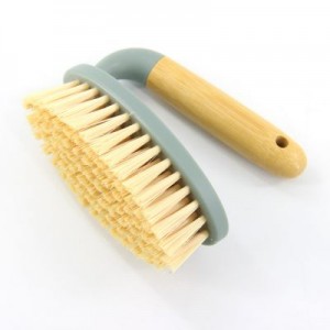 Ergonomic Design Iron Shape Bathtub Brush All Purpose carpet Cleaning Durable Bamboo Handel Bathroom Sinks Brush