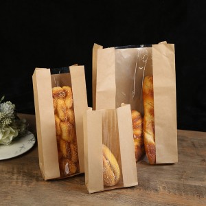 Custom nga Giimprinta nga Transparent Window Bread Kraft Paper Bags para sa Panaderya