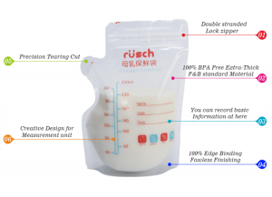 Recipiente de saco de armazenamento de leite materno para freezer de plástico sem BPA