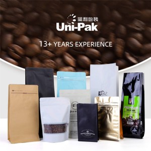 Пользовательский пакет для кофе с плоским дном 250 г, 500 г, 1 кг, с застежкой-молнией и клапаном