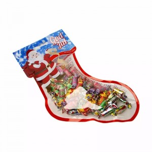 Customized Wholesale Christmas Sock Candy Bag Santa Xmas Plastic Candy Gift Bag