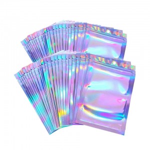 Sac en plastique Mylar d'emballage alimentaire transparent holographique Rainbow Shine