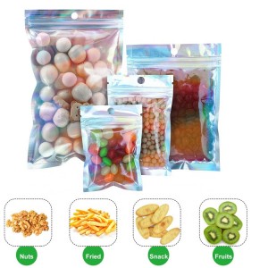 レインボーシャインホログラフィッククリア食品包装プラスチックマイラーバッグ
