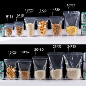 Transparante, doorzichtige, opstaande voedselverpakkingen, plastic mylar-zakken