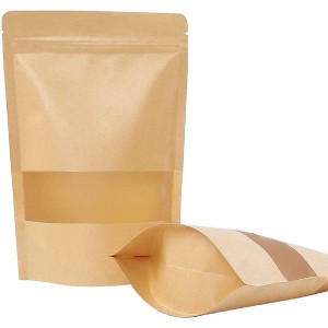 In Stock Kraft Stand Up Resealable Bags with Window Heat-Sealable