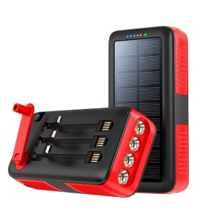 Fast Charging Led Flashlight Portable Hand Cranked Solar Power Bank 61200Mah with built in cable