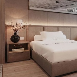 Wood Double Bed Design Bedroom Set Furniture Modern Hotel Set