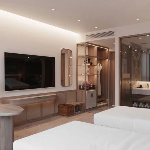 Wood Double Bed Design Bedroom Set Furniture Modern Hotel Set