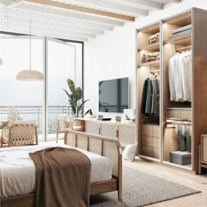 Set di mobili da resort in legno in rattan personalizzati per camera da letto dell'hotel