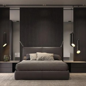 Juego de dormitorio con muebles de tela gris de lujo de hotel nórdico de alta gama