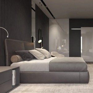 High end İskandinav otel lüks gri kumaş mobilya yatak odası takımı