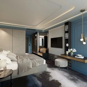 Hotel Projet Luxus duebel Bett Schlofkummer Miwwelen mat petal headboard