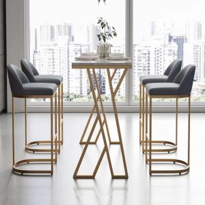 Златен метален стол с кожени крака Бар стол Модерен бар стол