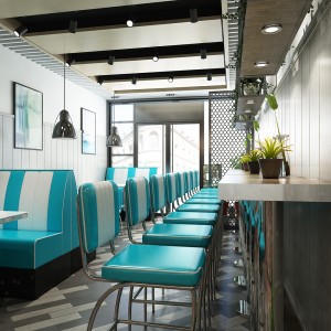Mobili di ristorante in pelle in acciaio inox blu