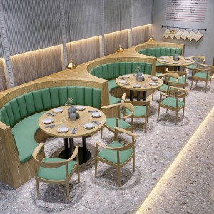 Restaurant High Back Booth Seating leather Half Round Wooden Sofa Set