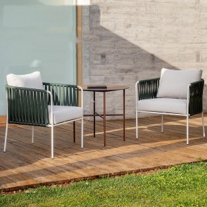 Mobles de comedor ao aire libre de luxo cadeira de corda tecida con marco de aluminio