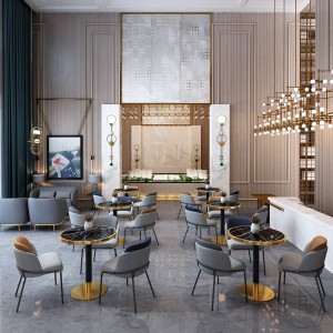 סטים מודרניים לסעודה במלון ריהוט מתכת כסאות מסעדה מעור