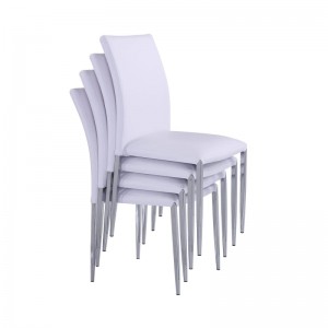 Egymásra rakható, magas háttámlával rendelkező PU bőr székek , hotel, rendezvény, konferencia Kortárs fehér székek Modern, rozsdamentes acélból készült étkezőszék