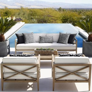 Furnitur outdoor kayu solid sofa taman jati set karo bantal