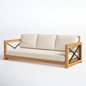 Cadeira de sofá de madeira de teca para pátio, 3 lugares, hotel resort, móveis de teca para ambientes externos