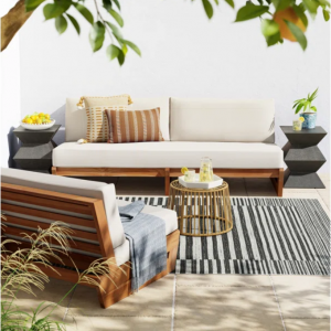 Waasserdicht Luxus Teak Holz Patio Couch Sofa Stull Outdoor Miwwel Set