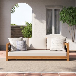 Sofá cadeira de madeira de teca de patio de 3 prazas, mobles de teca de exterior para hotel resort