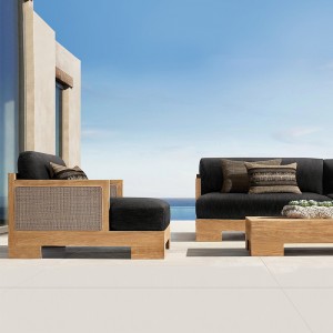 Furnitur mewah teras luar ruangan sofa santai berbahan kayu jati solid