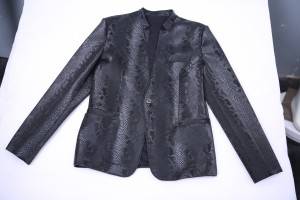 Men’s long sleeve slim snake PU tight leather jacket stand collar casual jacket