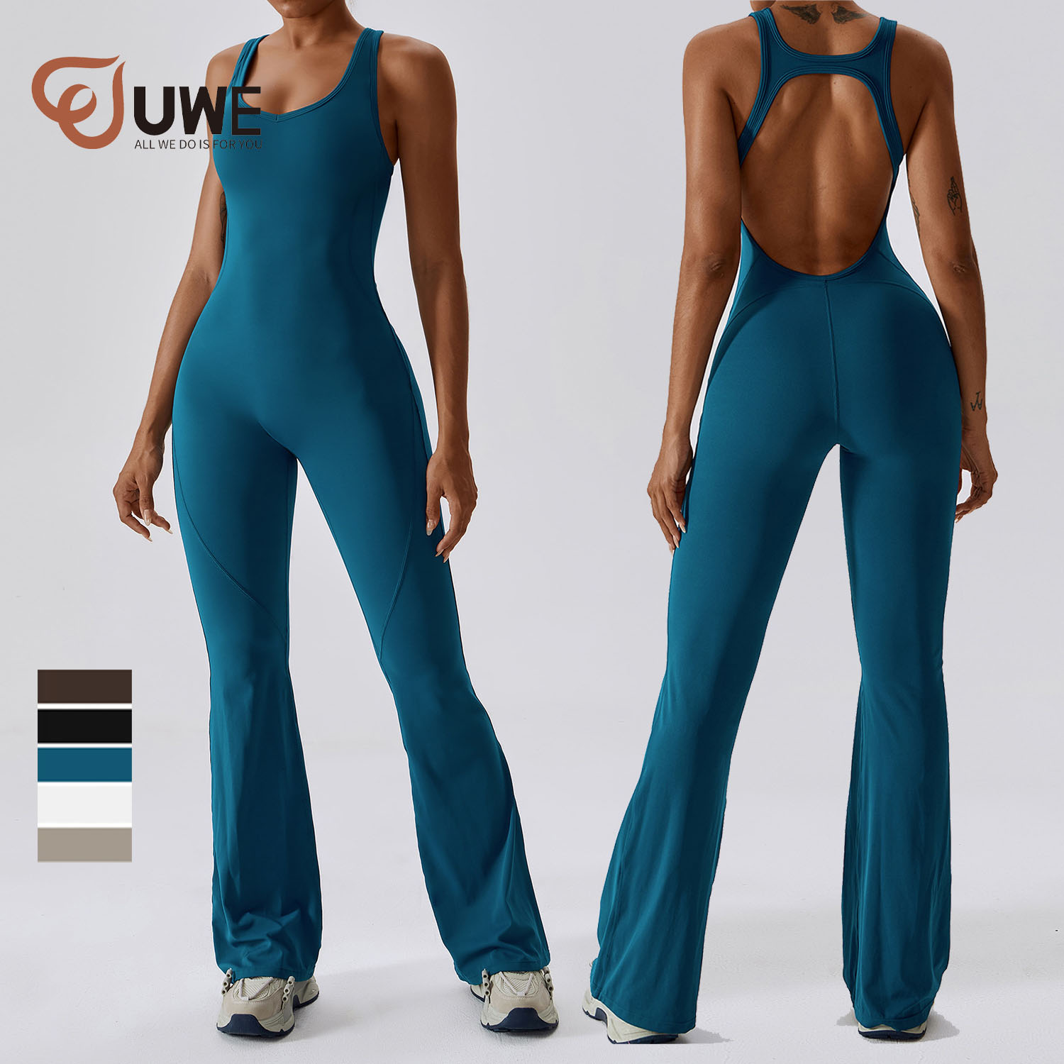 I-Yoga Jumpsuit Ihollow Out Ngasemva Ipiece One Fitness Workout Romper Flared Pants