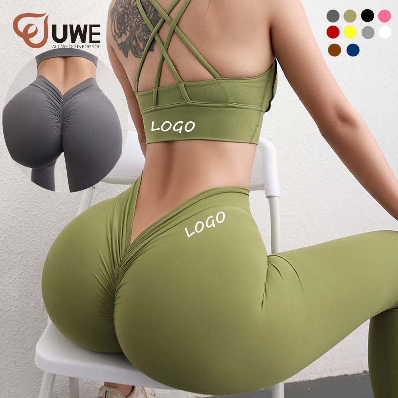 Yoga Leggings Sexy Deep V Back Scrunch Butt High Waist Workout Pants