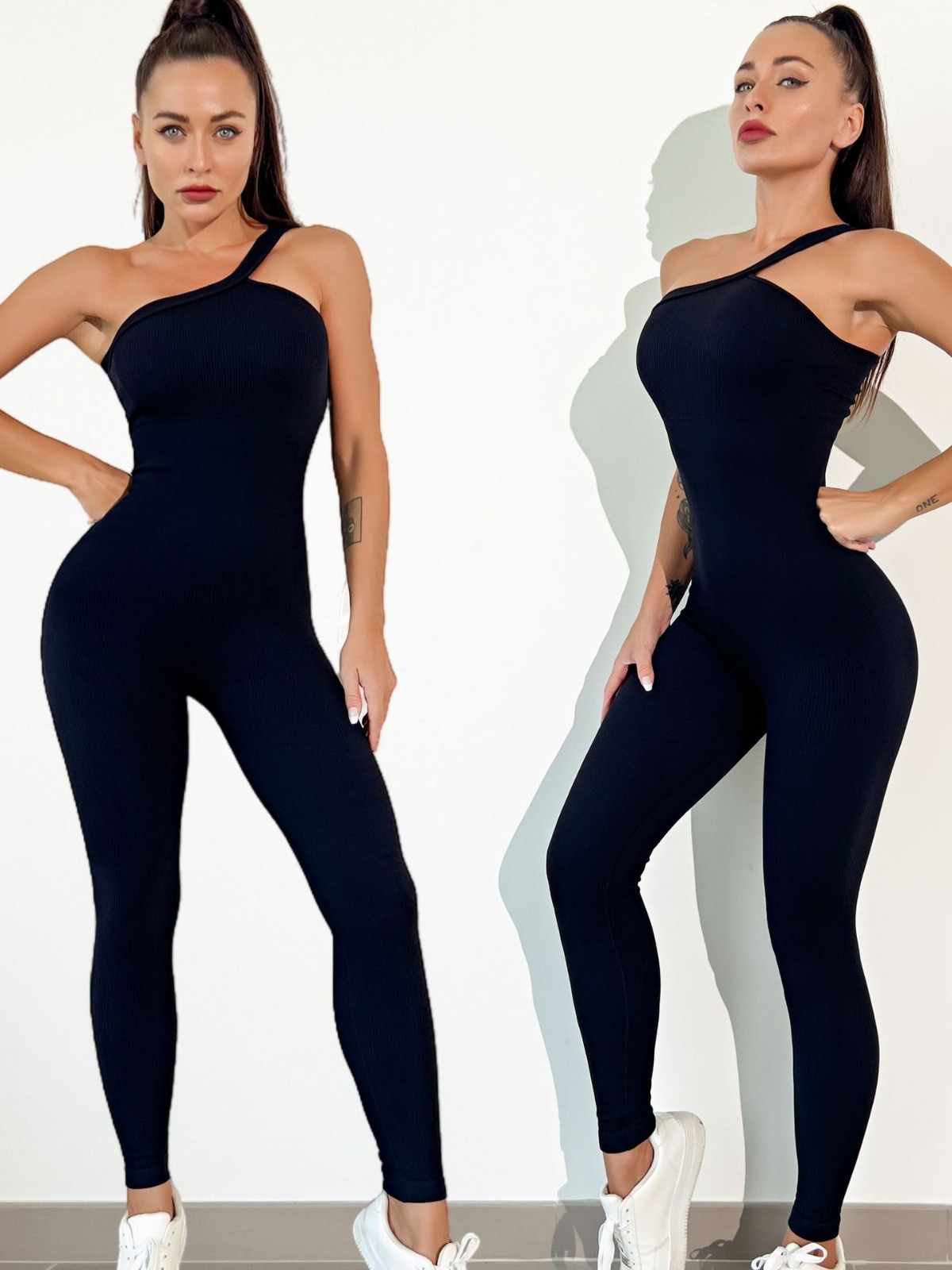 Yoga Jumpsuits Ribbed One Shoulder Sports Seamless Romper