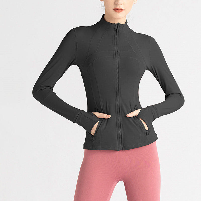Yoga Jacket With Thumb-Holes Women Elastic Long Sleeve Full-zip Running Wear