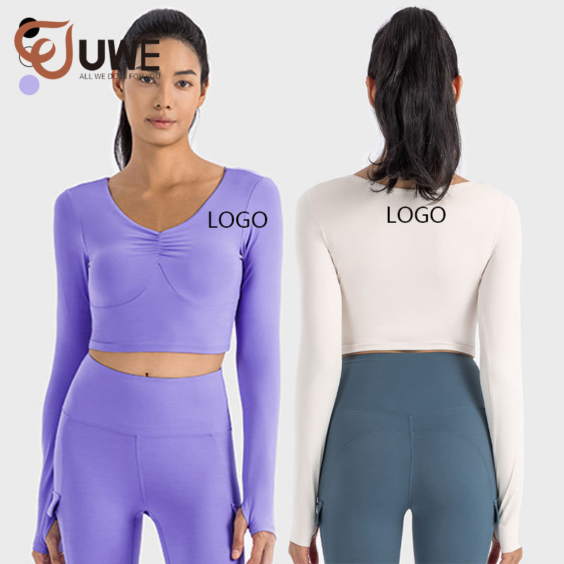 Yoga Set Ruched And V-Neck Long Sleeve With Chest Pad Tight Leggings