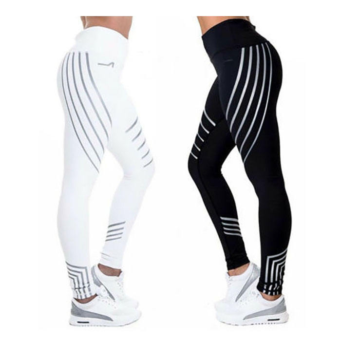 Yoga Leggings Fashion Reflective Stripe High Waist Running Pants