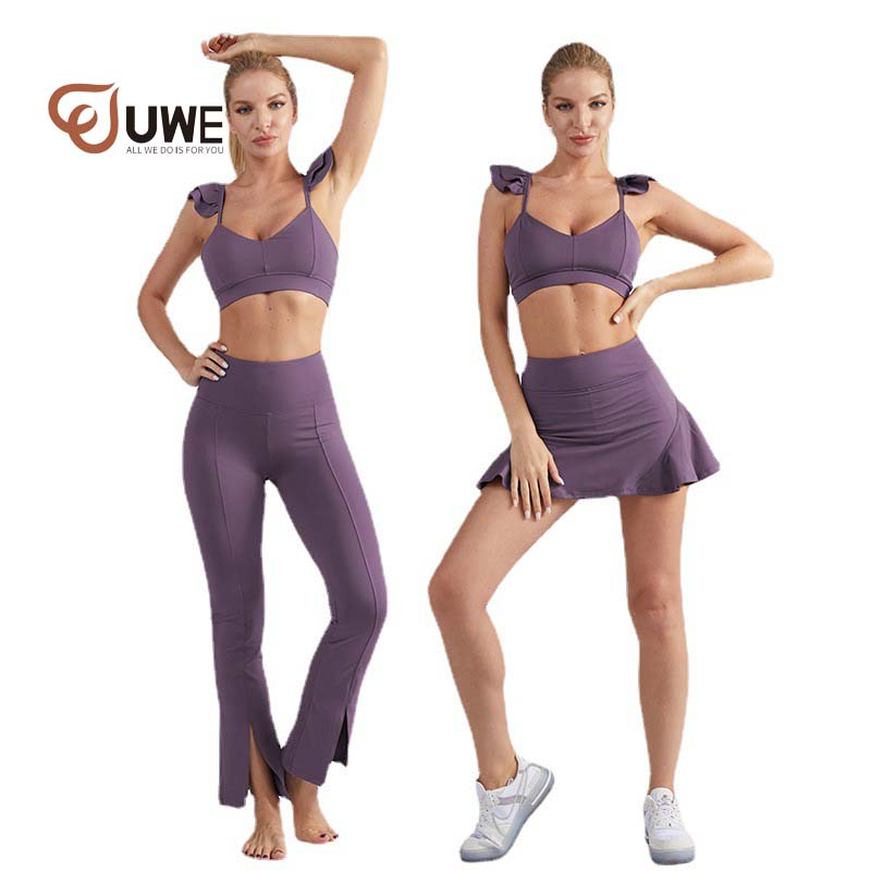 yoga set workout running skirt half length skirt flared pants yoga 4 piece suit