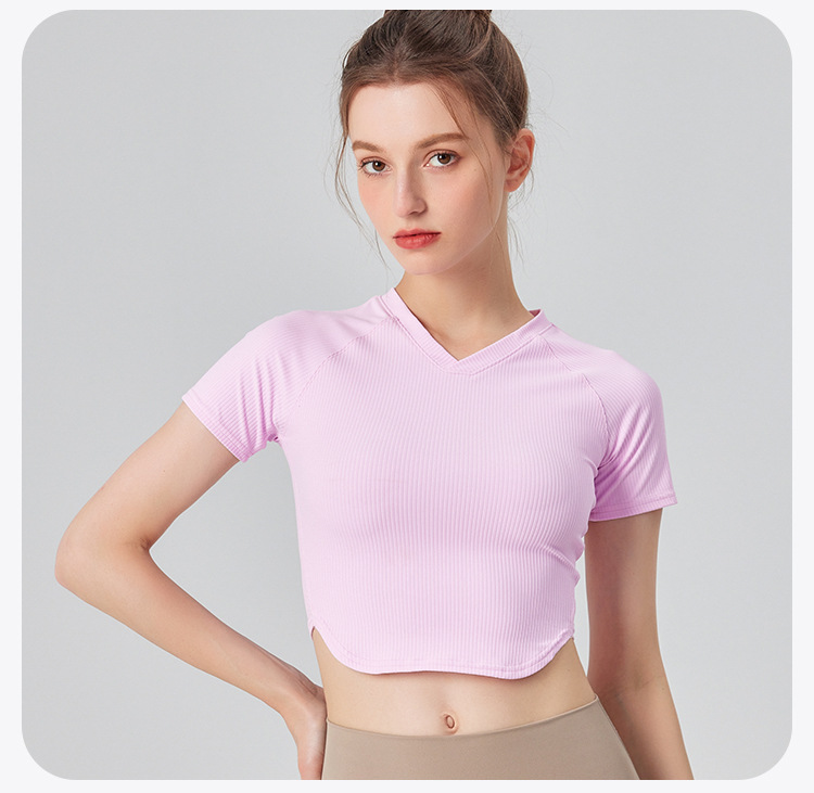 Wholesale Short Sleeve Custom Logo Fashion Tight Yoga Crop Tops