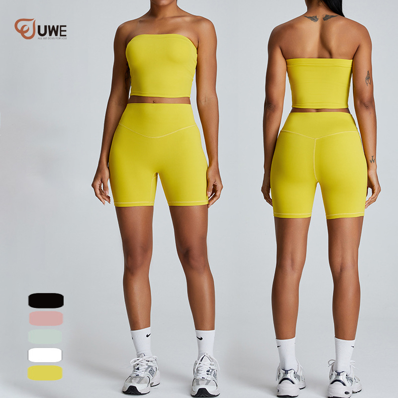 Yoga Sets Custom Strapless Bandeau Sports Bra Gym Shorts