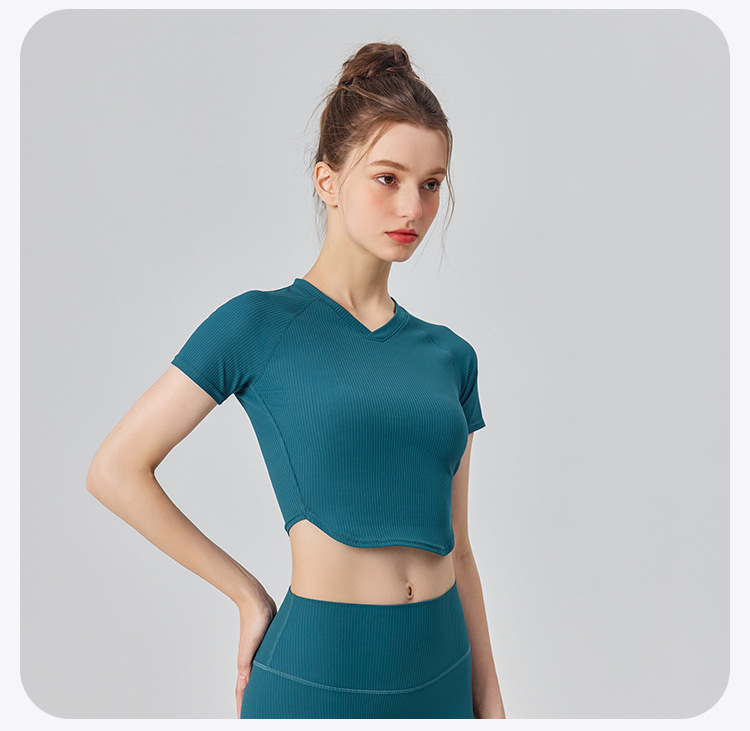Wholesale Short Sleeve Custom Logo Fashion Tight Yoga Crop Tops