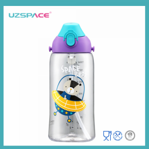 UZSPACE 500ml Postać z kreskówki Kawaii Śliczne dzieci Dzieci Plastikowa butelka na wodę ze słomką bez BPA