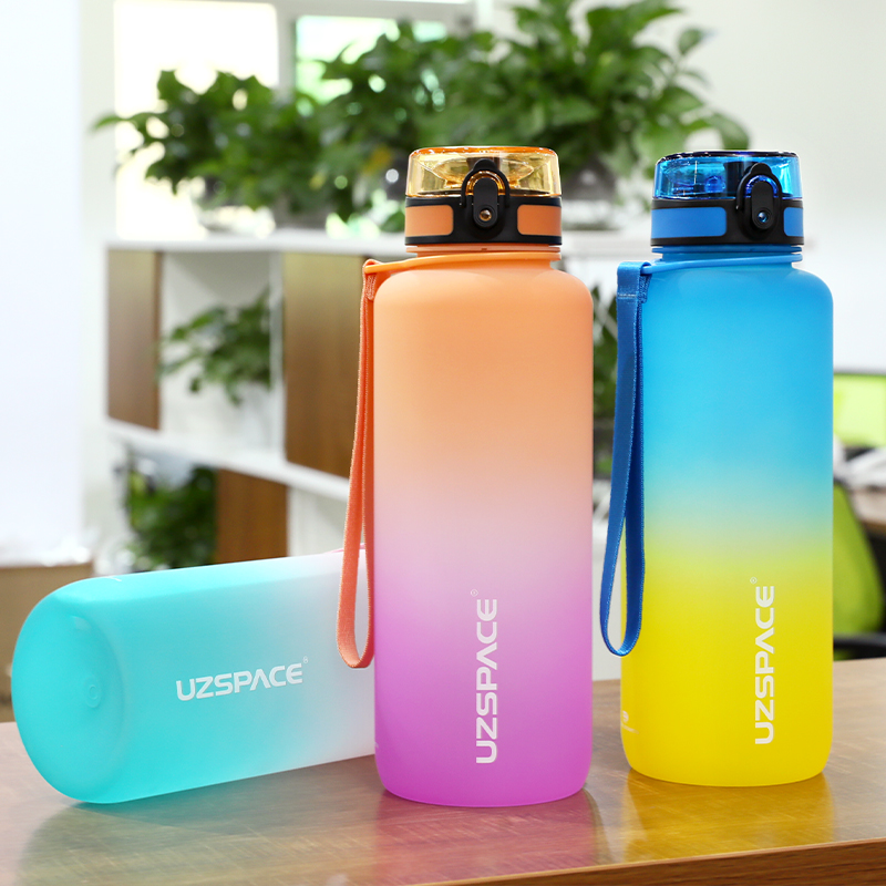 1500ml Blue Orange Water Bottle Silicone Straw Sports / Smart Fitness Big  bottle